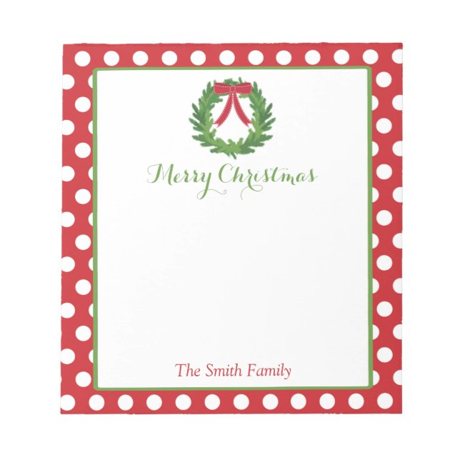 Personalized Christmas Notepad | Holiday Wreath (Front)