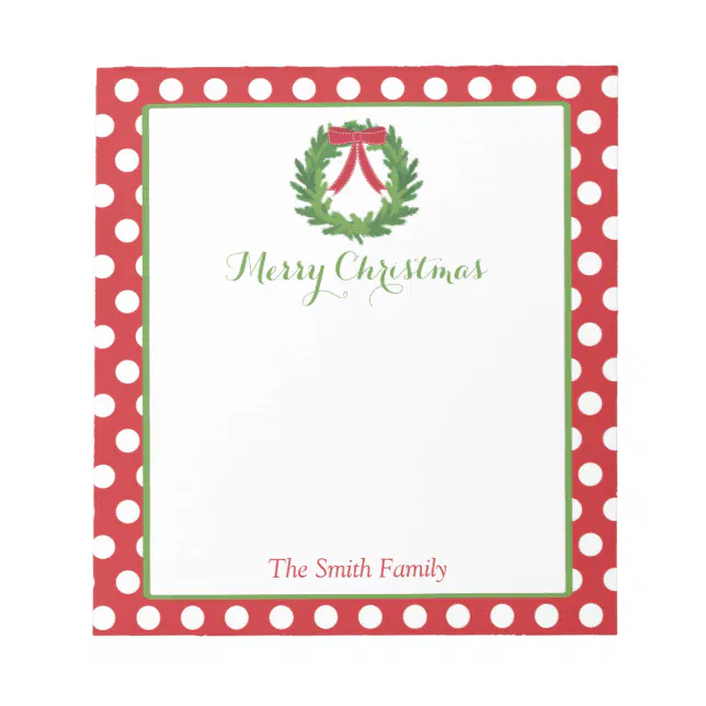 Personalized Christmas Notepad Holiday Wreath Zazzle