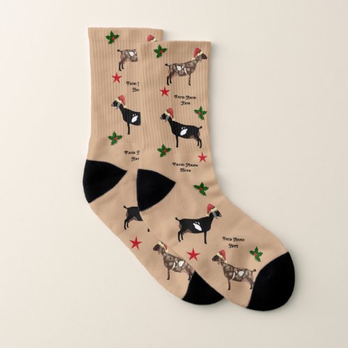Personalized Christmas Nubian Dairy Goat Farm Tan  Socks