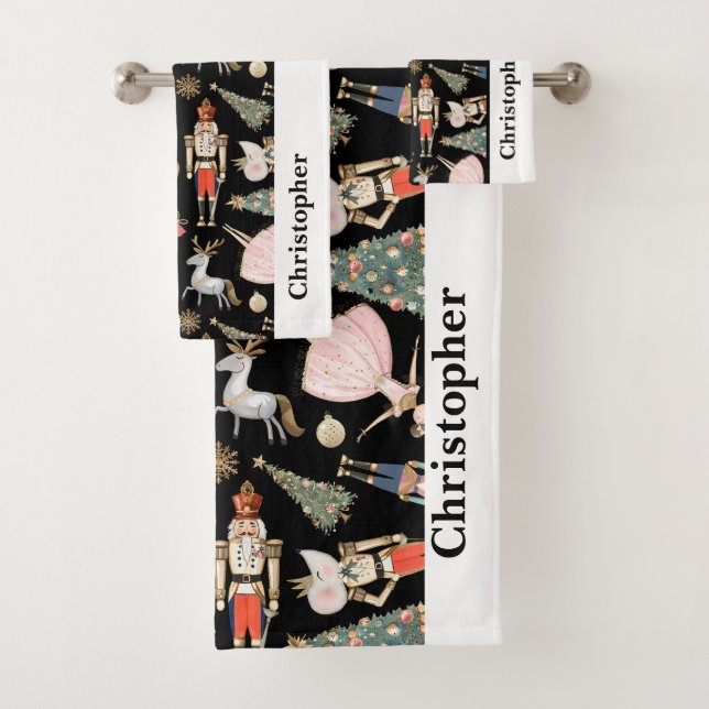 Personalized Christmas Nutcracker Bath Towel Set (Insitu)