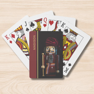 Personalized Christmas Nutcracker Name Red Gold Poker Cards