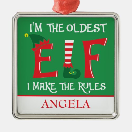Personalized Christmas Oldest Elf Metal Ornament