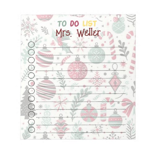 Personalized Christmas Ornament Holiday To Do List Notepad