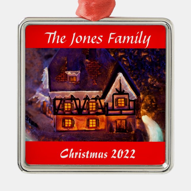 Personalized Christmas Ornament Lighted House (Front)