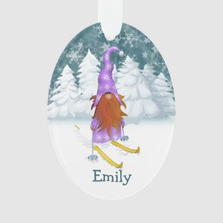 Personalized Christmas Ornament Skiing Gnome 