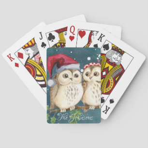 Personalized Christmas Owls Classic Playing Cards