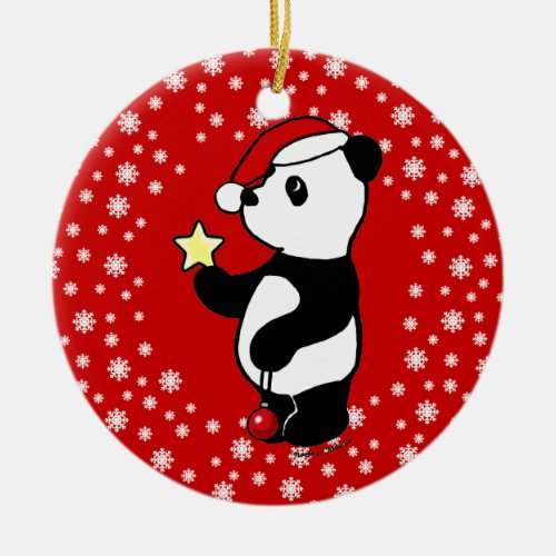 Personalized Christmas Panda Stocking Ceramic Ornament