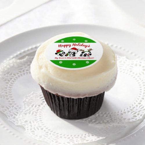 Personalized Christmas Pandas Christmas Edible Frosting Rounds