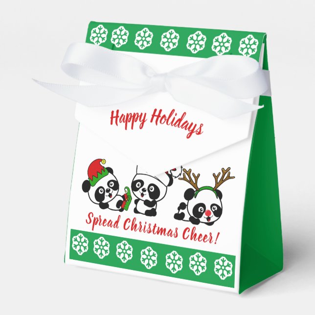 Personalized Christmas Pandas Christmas Favor Boxes (Front Side)