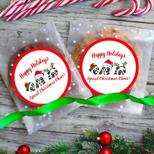 Personalized Christmas Pandas Classic Round Sticker