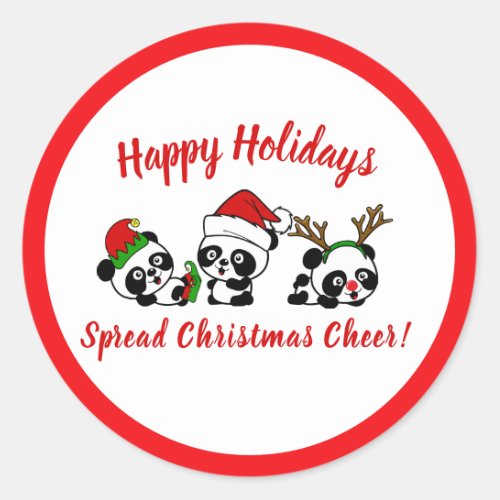 Personalized Christmas Pandas Classic Round Sticker