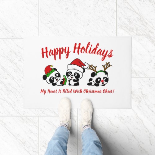 Personalized Christmas Pandas Doormat