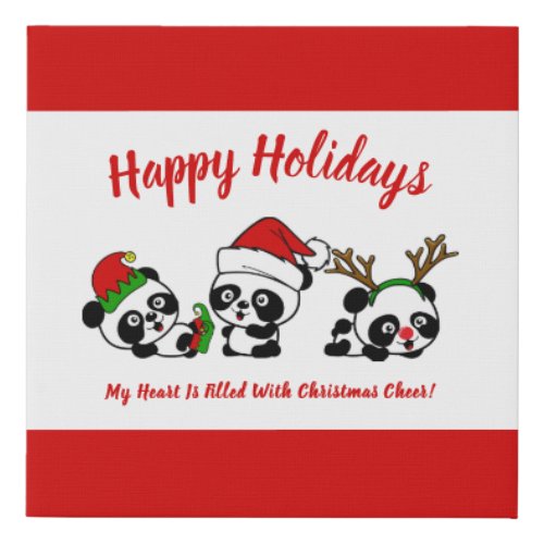 Personalized Christmas Pandas Faux Canvas Print
