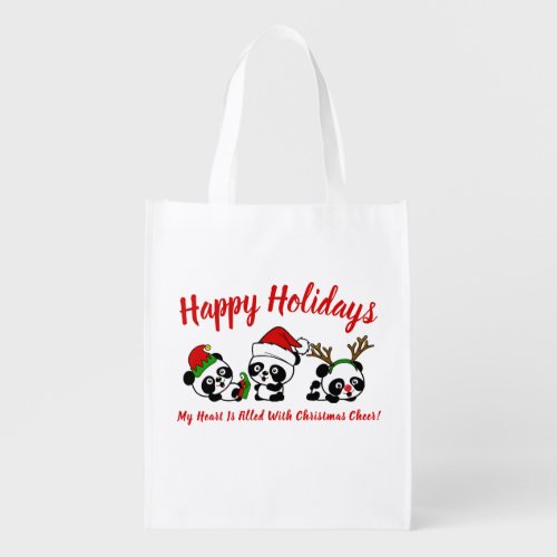 Personalized Christmas Pandas Grocery Bag