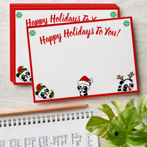 Personalized Christmas Pandas Holiday Envelopes