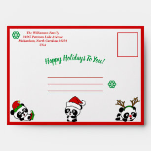 Personalized Christmas Pandas Holiday Envelopes