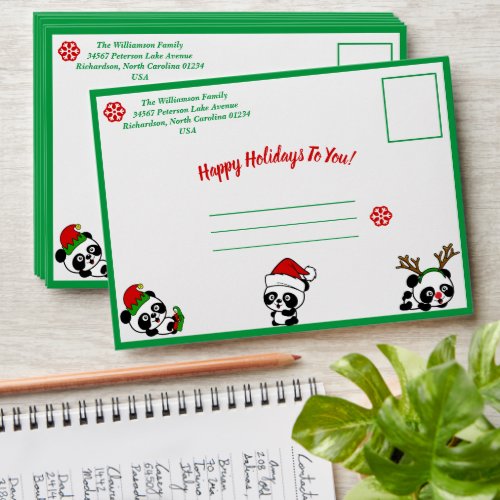 Personalized Christmas Pandas Holiday Envelopes