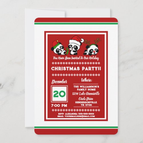 Personalized Christmas Pandas Holiday Invitation