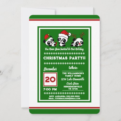 Personalized Christmas Pandas Holiday Invitation