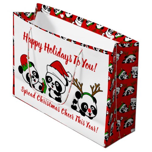 Personalized Christmas Pandas Large Gift Bag