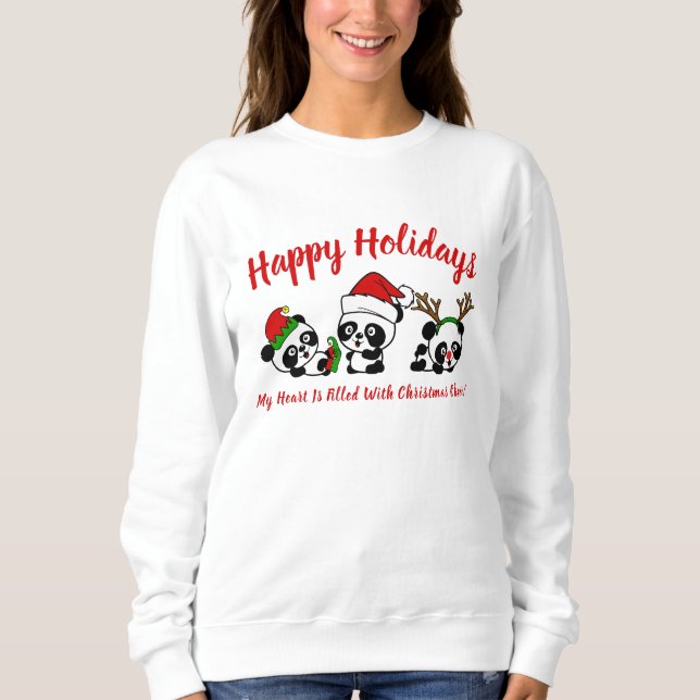 Personalized Christmas Pandas Long Sleeve Sweatshirt (Front)