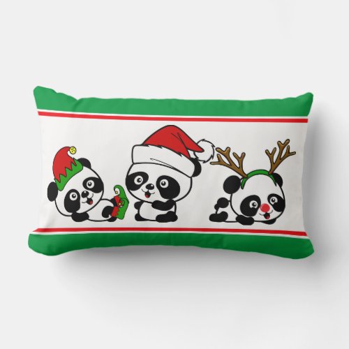 Personalized Christmas Pandas Lumbar Pillow