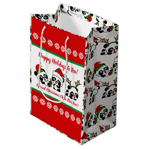 Personalized Christmas Pandas Medium Gift Bag