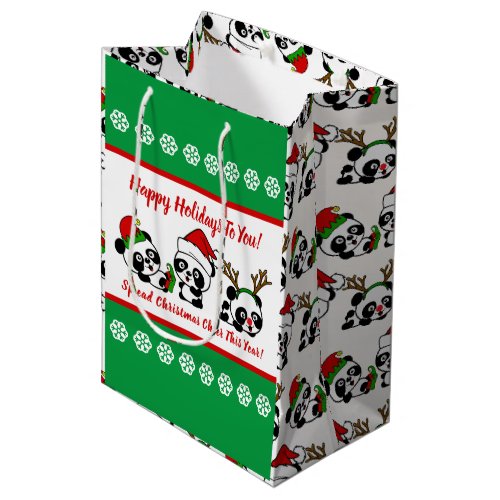 Personalized Christmas Pandas Medium Gift Bag