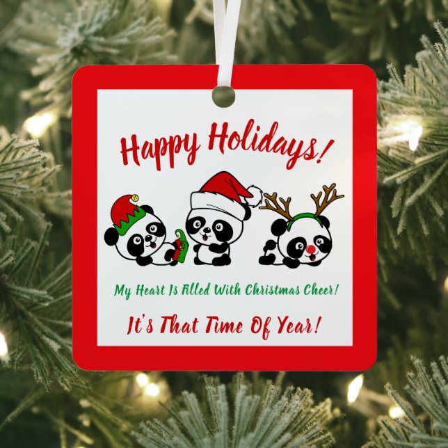 Personalized Christmas Pandas Metal Ornament (Insitu)