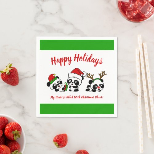 Personalized Christmas Pandas Napkins