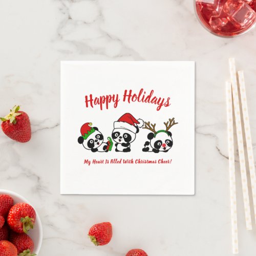 Personalized Christmas Pandas Napkins