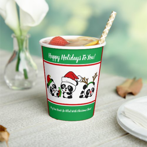 Personalized Christmas Pandas Paper Cups