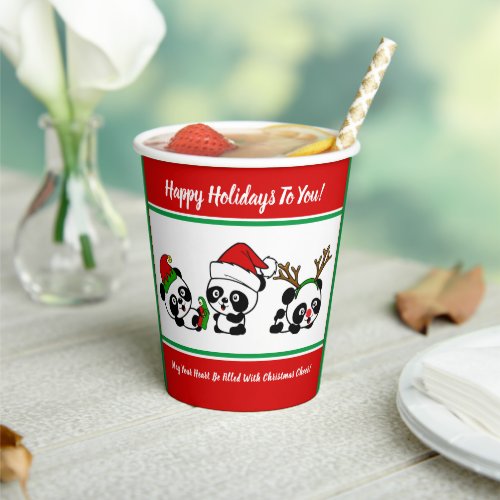Personalized Christmas Pandas Paper Cups