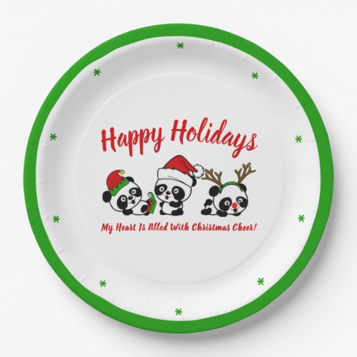 Personalized Christmas Pandas Paper Plates