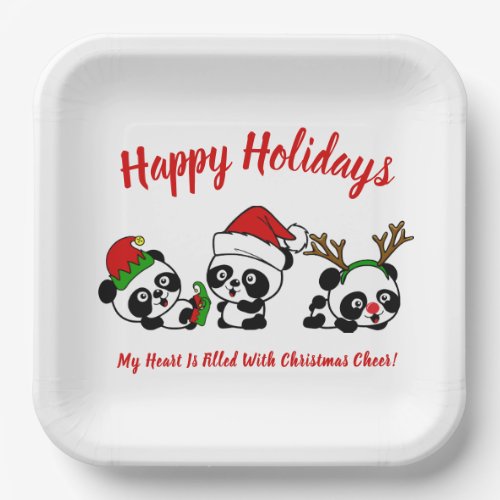 Personalized Christmas Pandas Paper Plates