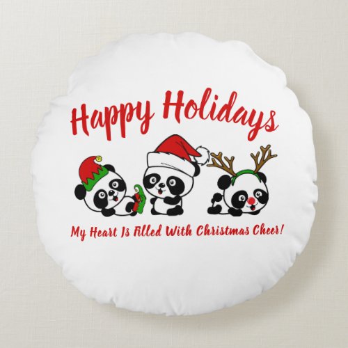 Personalized Christmas Pandas Round Pillow