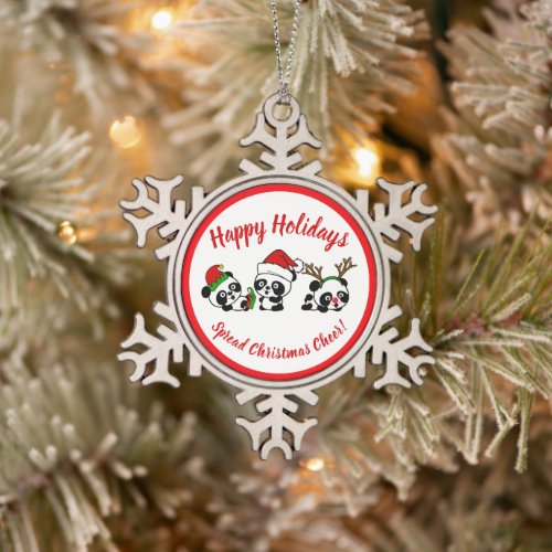 Personalized Christmas Pandas Snowflake Pewter Christmas Ornament