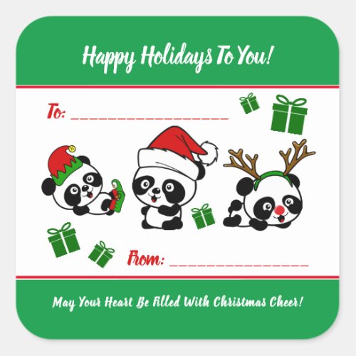 Personalized Christmas Pandas Square Sticker
