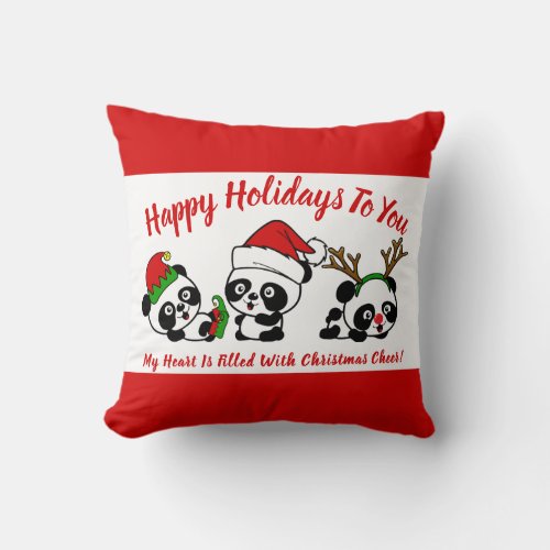 Personalized Christmas Pandas Throw Pillow