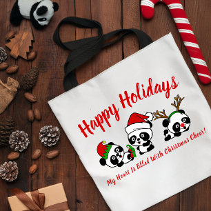 Personalized Christmas Pandas Tote Bag