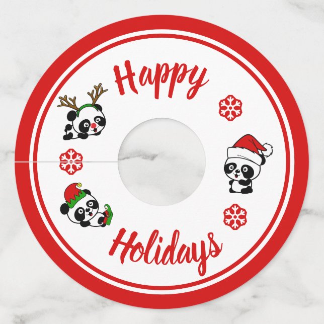 Personalized Christmas Pandas Wine Glass Tag (Front)