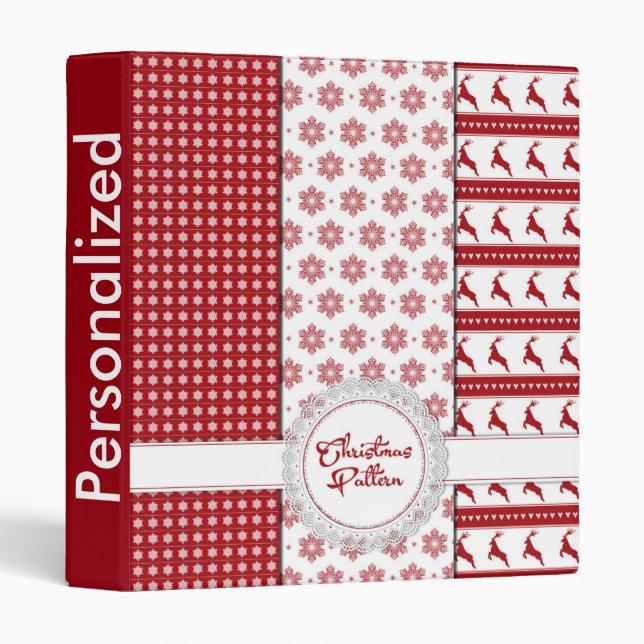 Personalized Christmas Pattern Red & white 3 Ring Binder (Front/Spine)