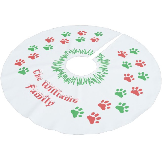 Personalized Christmas Paw Prints Tree Skirt (Angled)