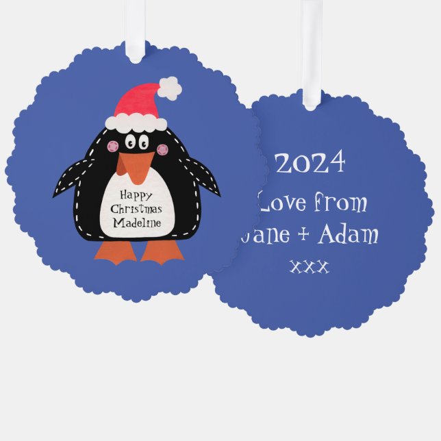 Personalized Christmas Penguin Ornament Card (Front/Back)