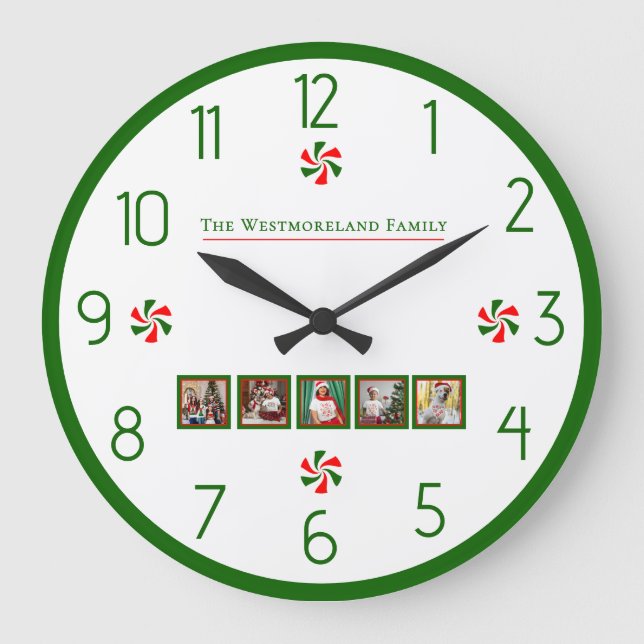 Personalized Christmas Peppermint Candy Large Clock (Front)