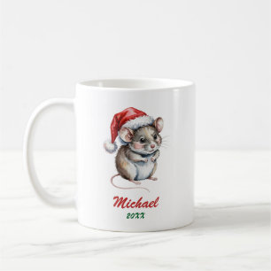 Personalized Christmas Pet Rat with Santa Hat   Coffee Mug