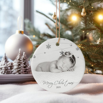 Personalized Christmas Photo And Calligraphy Ceramic Ornament by ChristmaSpirit at Zazzle