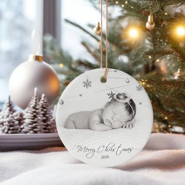 Personalized Christmas Photo and Calligraphy Ceramic Ornament (Creator Uploaded)