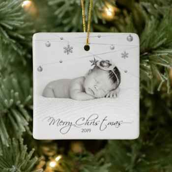 Personalized Christmas Photo And Calligraphy Ceramic Ornament by ChristmaSpirit at Zazzle