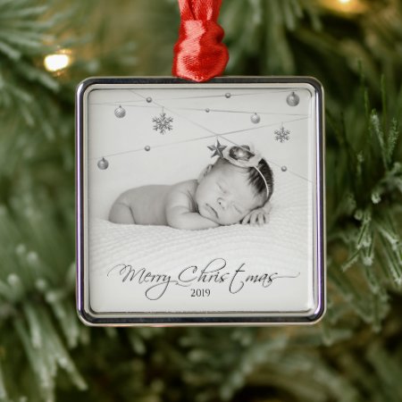 Personalized Christmas Photo And Calligraphy Metal Ornament